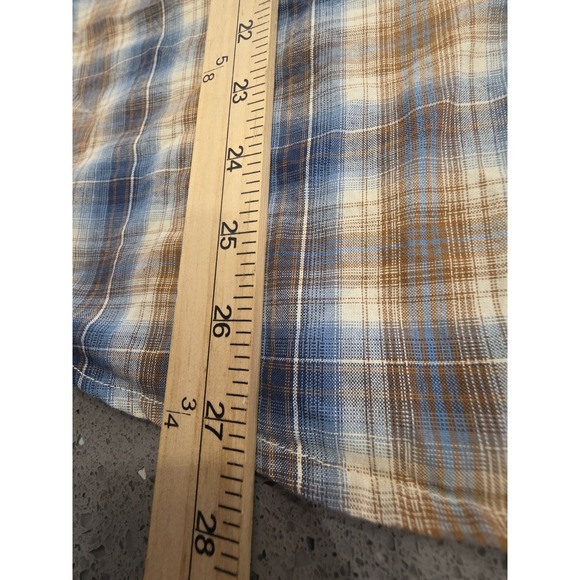 Ariat Retro Fit Men's Medium Short Sleeve Brown Plaid Pearl Snaps Western Casual - Picture 3 of 9